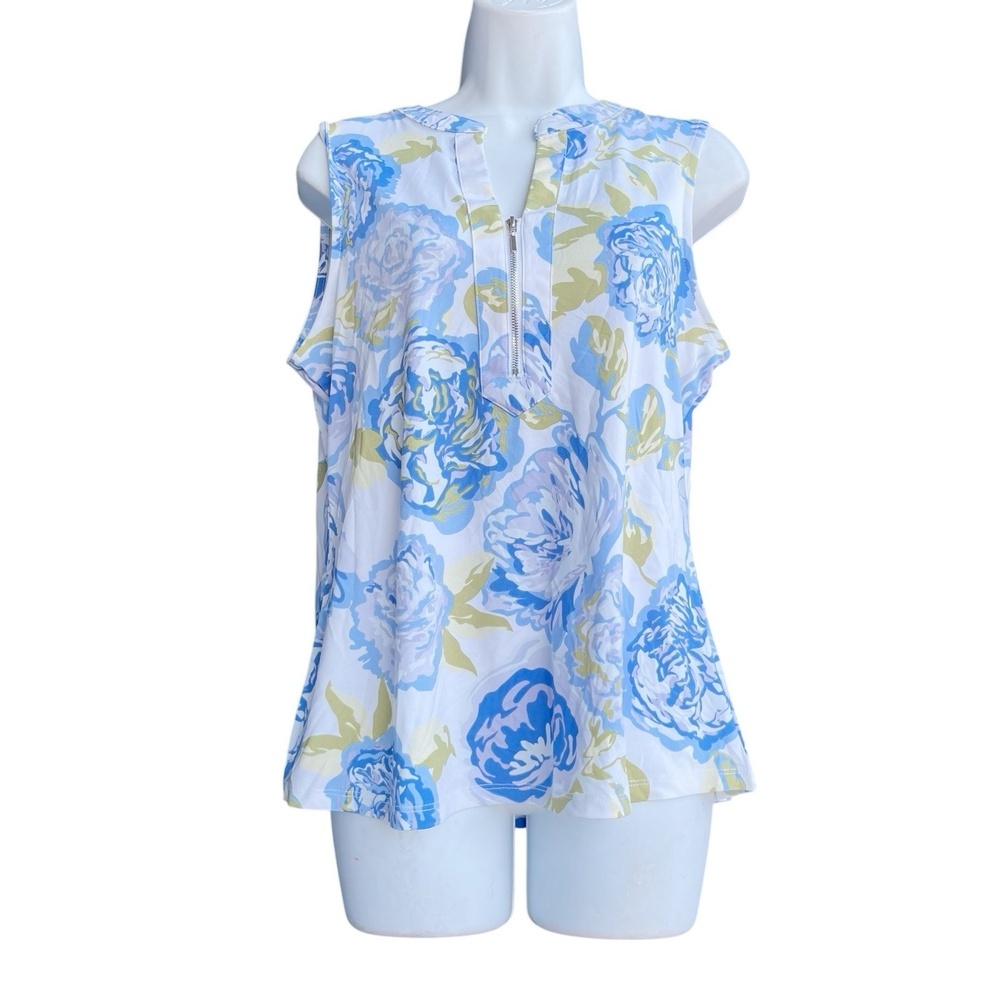 Alex & Parker Floral Golf Top Women's M Sleeveless V-Neck Multicolor Blouse